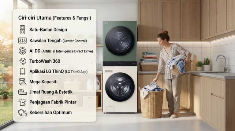LG Objet WashTower 25/20kg (mesin basuh 25kg dan dryer 20kg)