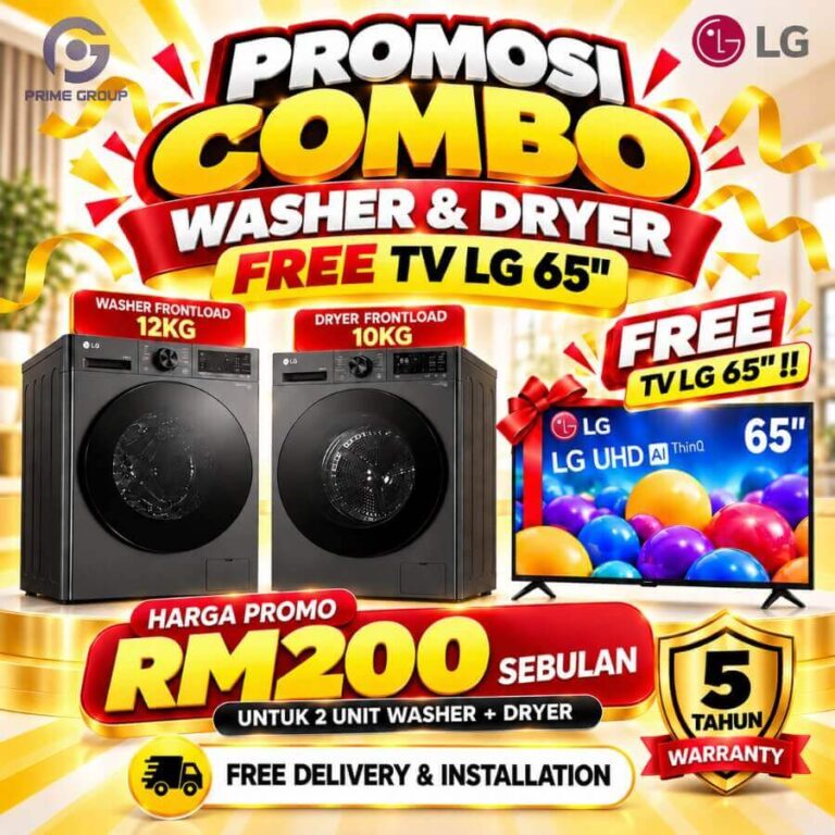 1. promosi combo washer dryer free tv LG
